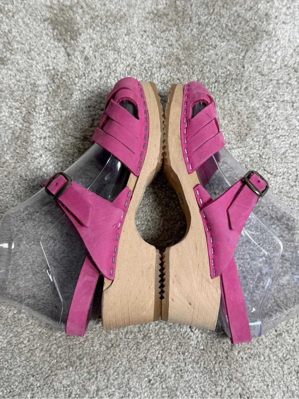 Unbranded Girls Cape Pink Woven Leather Woden Sole Clogs Sandals 33/US 2